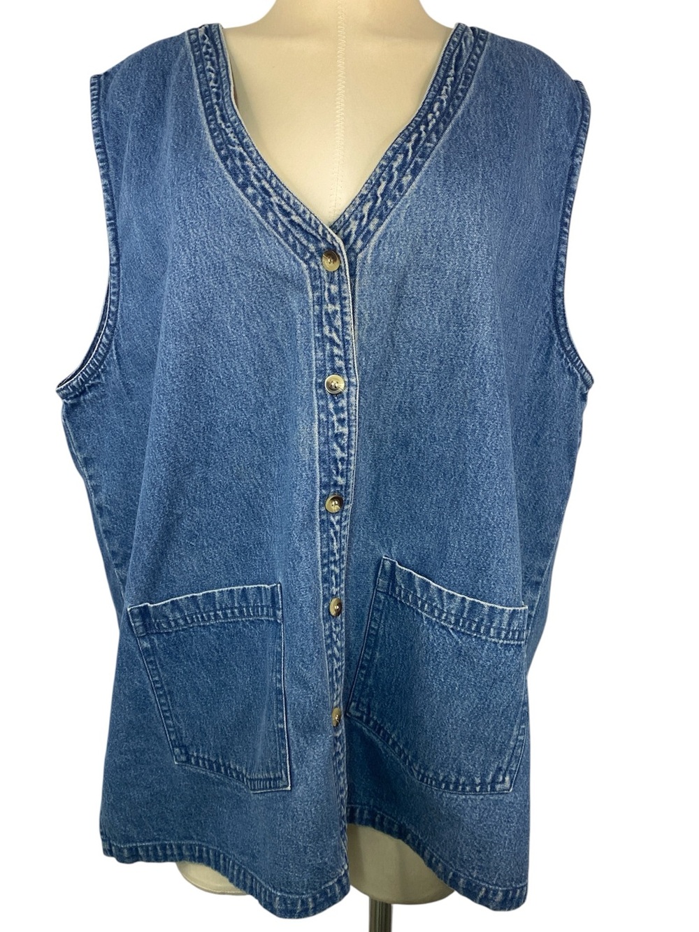 PTNY Sleeveless Denim Button-Front Shirt - Blue Women’s 3X